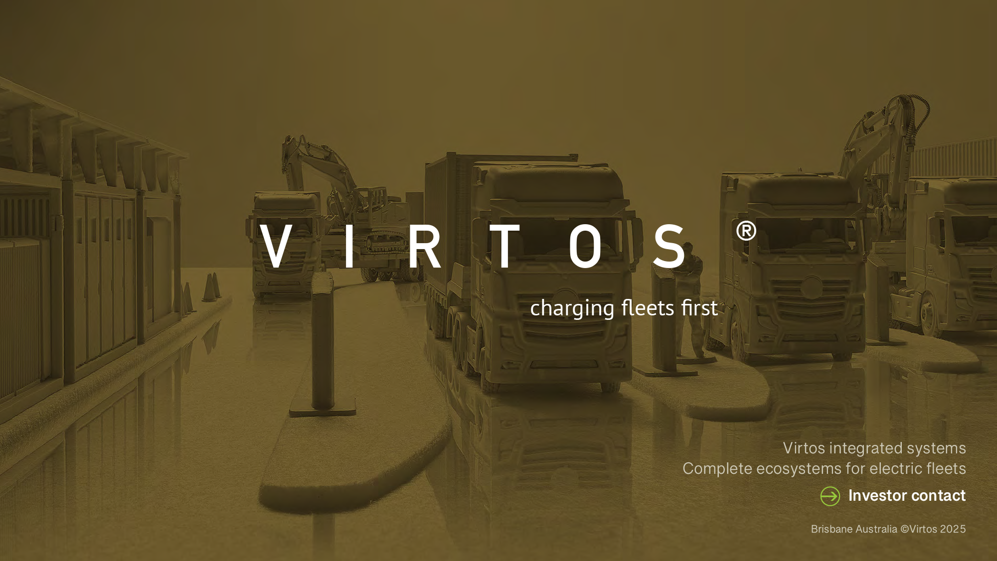 Virtos - charging fleets first. Complete ecosystems for electric fleets. Investor contact: invest@virtos.com.au